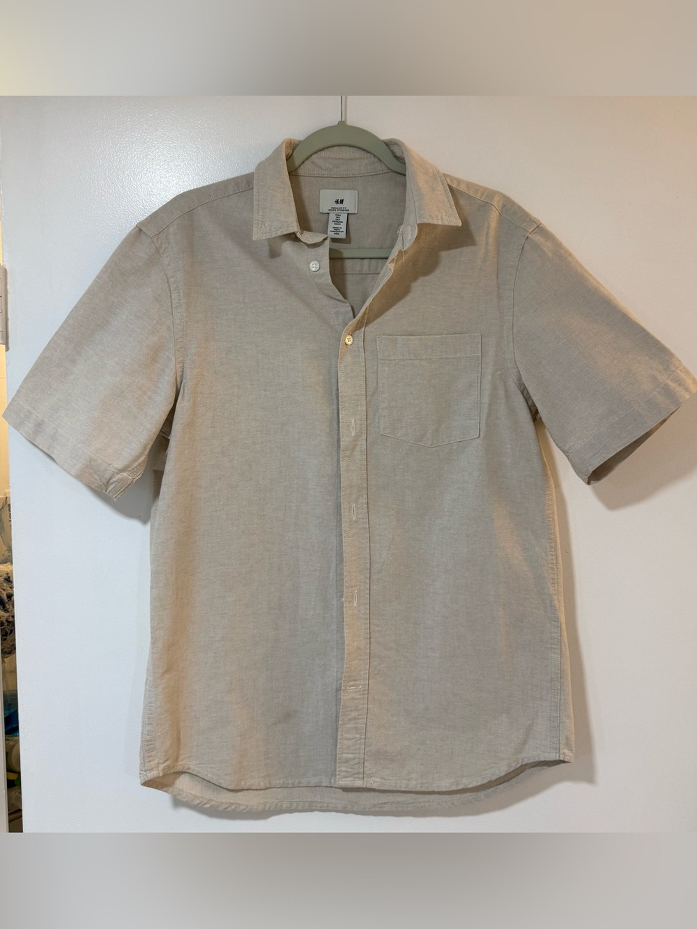 H&M Men's Short-Sleeve Button-Down Shirt — Light Beige